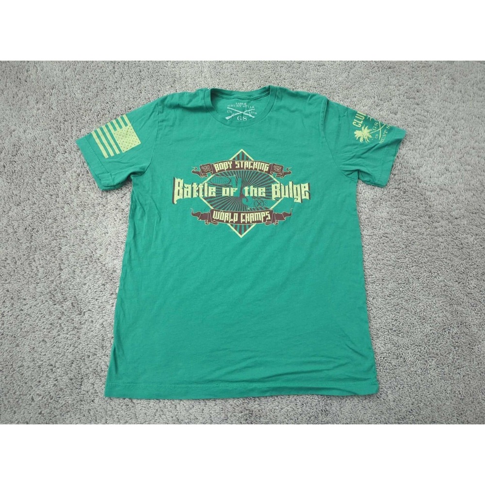 Grunt Style T Shirt Mens L USA Flag Patriotic "Battle of the Bulge" WW2